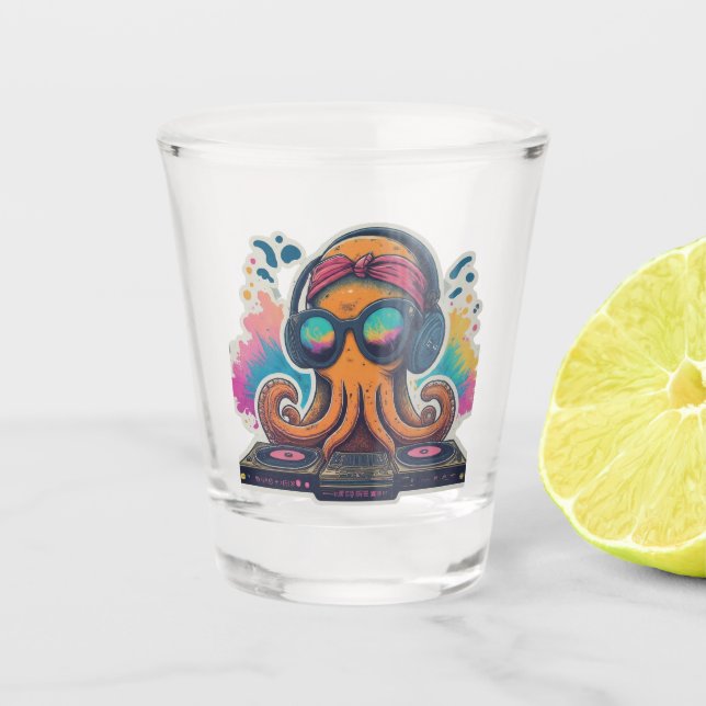 Funky Octopus DJ  Shot Glass (Front)