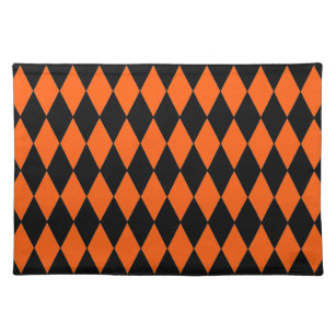 Funky Orange and Black Diamond Harlequin Pattern Placemat