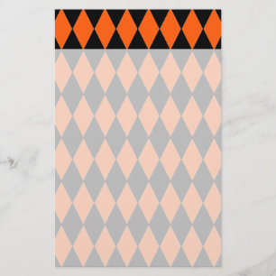 Funky Orange and Black Diamond Harlequin Pattern Stationery