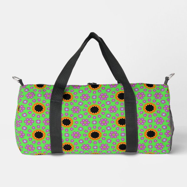Funky Orange & Black Pattern Lime Green  Duffle Bag (Front)