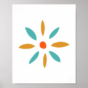 Funky Orange Blue Flower Mid-century Poster