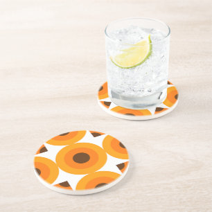 Funky Orange Brown Retro Circles Art Pattern Coaster