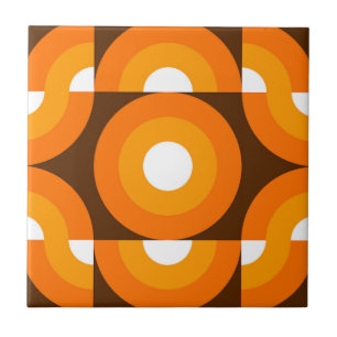 Funky Orange Brown Retro Circles Art Pattern Tile