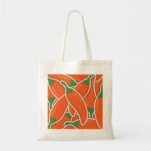 Funky orange chilli peppers tote bag