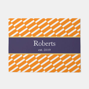 Funky Orange Pattern Family Name and Year Modern Doormat