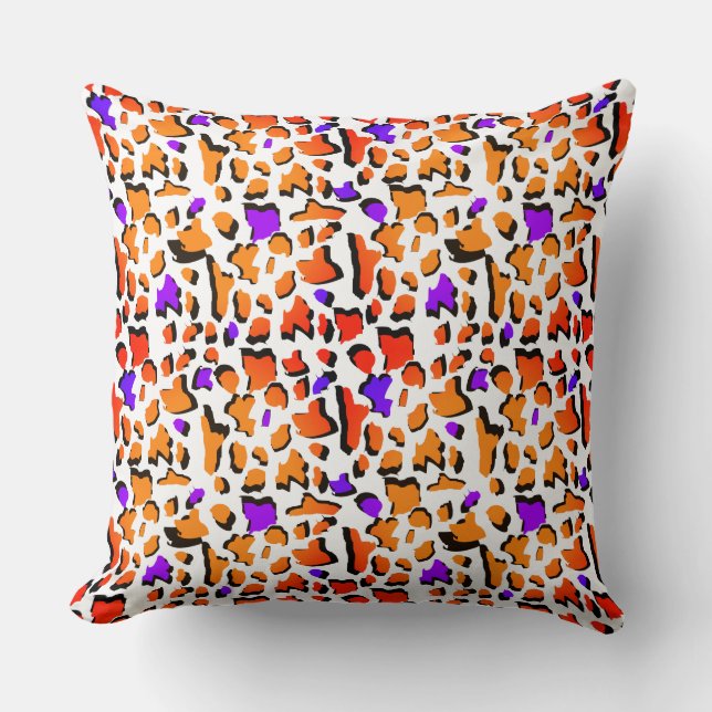Funky Orange Purple Leopard Print Modern Cushion (Front)