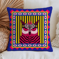 Funky Owl in Zebra Pattern Yellow Stripes Blue 