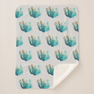 Funky Pale Green Cactus Drawing Blanket