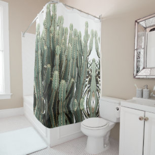 Funky Pale Green Cactus Type Succulent Plant Shower Curtain