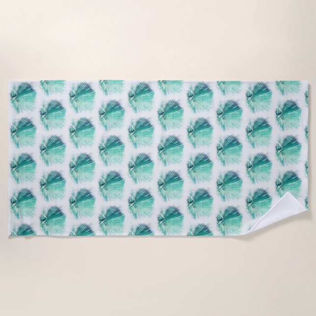 Funky Pale Green Palm Tree Leaf Beach Towel (Front)