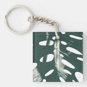 Funky Pale Green Swiss Cheese Plant Key Ring