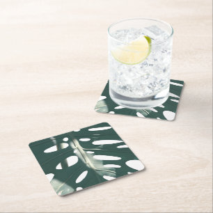 Funky Pale Green Swiss Cheese Plant Square Paper Coaster