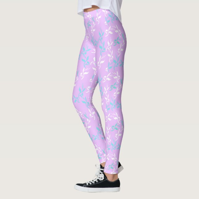 Funky Pastel Colour Leaves Pattern Leggings (Left)