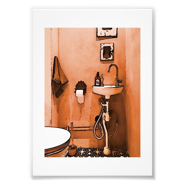 Funky Peachy Bathroom Photo Print (Front)
