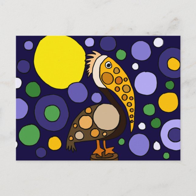 Funky Pelican and Circles Beach Art Postcard (Front)