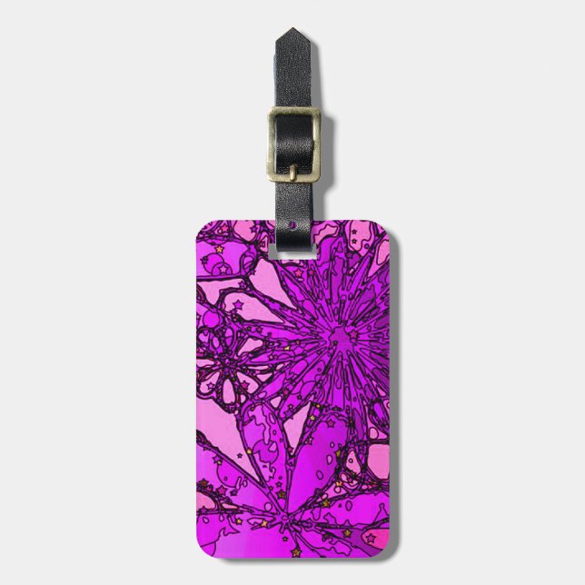 Funky Personalised Purple Flowers Luggage Tag (Front Vertical)