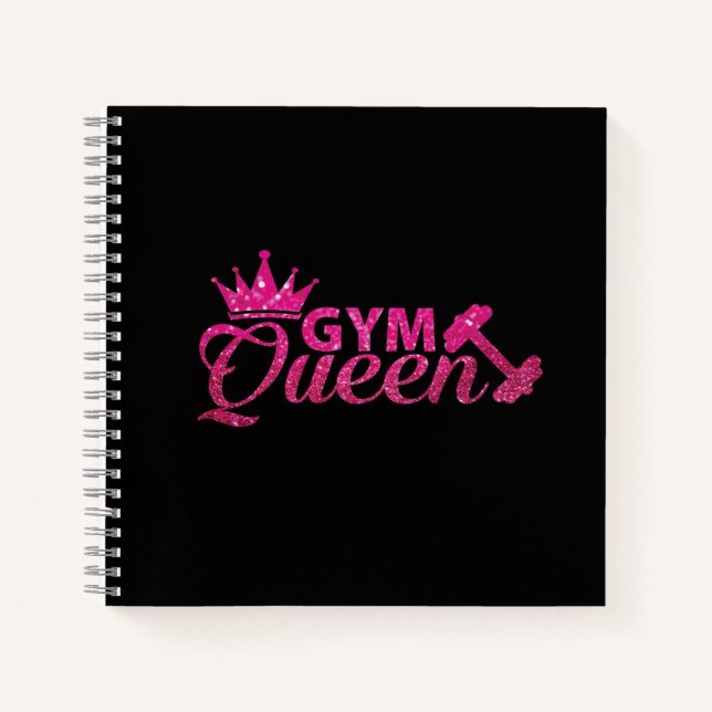 Funky Personalized Hot Pink Faux Glitter Gym Queen Notebook (Front)