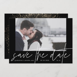 Funky Photo Frame Casual Onyx Black Elegant Modern Save The Date