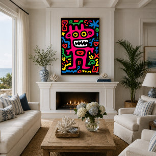 Funky Pink Alien – Neon Pop Art Quirky Monster Poster