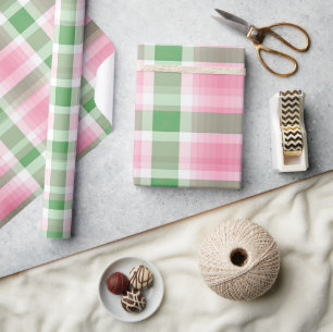 Funky Pink And Green Plaid Tartan Pattern Wrapping Paper