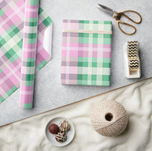 Funky Pink And Green Plaid Tartan Pattern Wrapping Paper