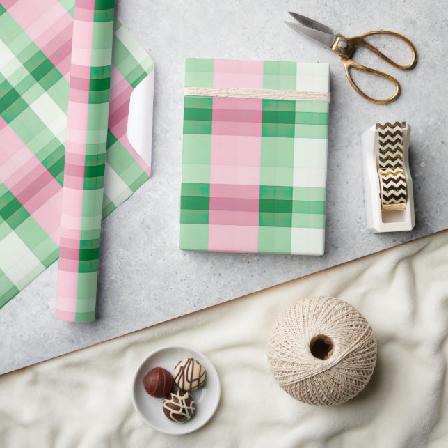 Funky Pink And Green Plaid Tartan Pattern Wrapping Paper (Crafts)