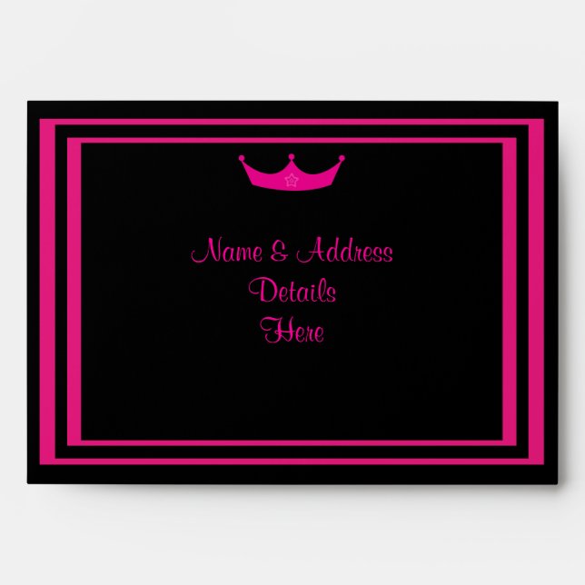 Funky Pink & Black Sweet 16 Tiara Customisable Envelope (Front)