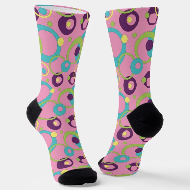 Funky Pink Circles Houndstooth Socks (Angled)
