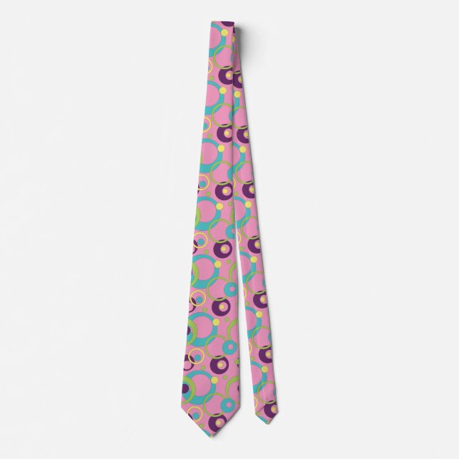 Funky Pink Circles Men's Neck Tie (Front)