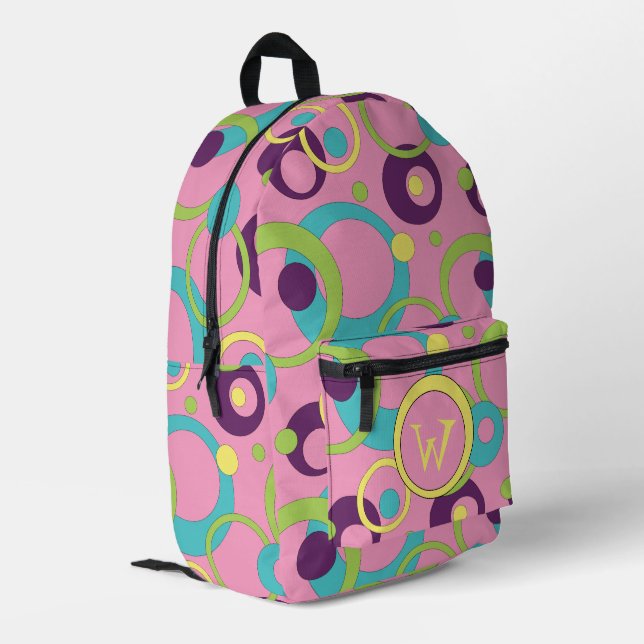 Funky Pink Circles Printed Backpack (Back Corner Left)