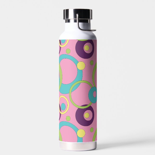 Funky Pink Circles Water Bottle (Left)