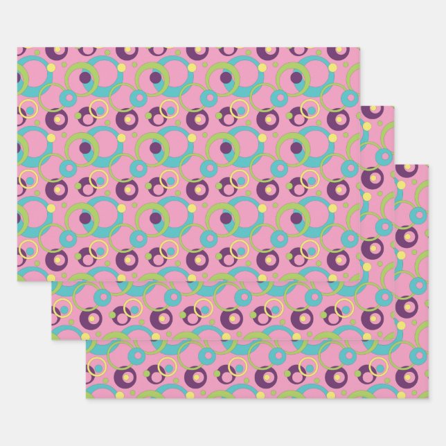 Funky Pink Circles Wrapping Paper Set (Set)