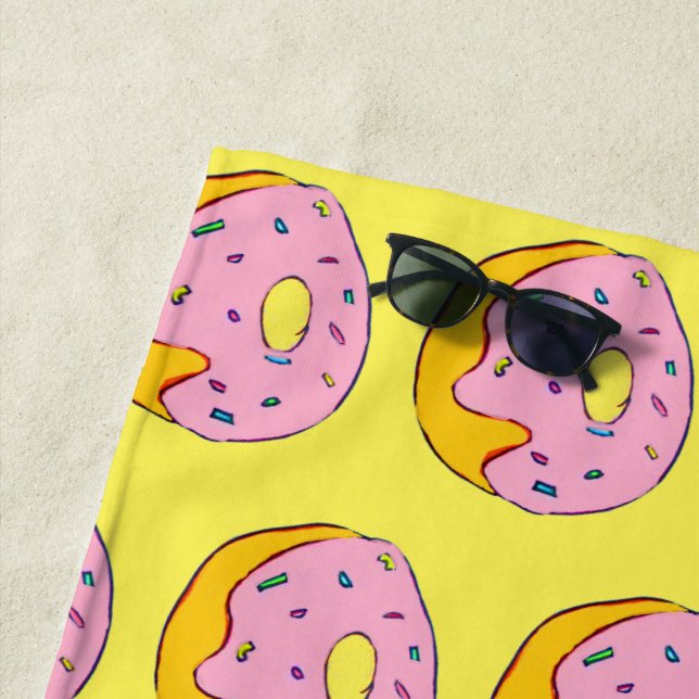 Funky pink doughnuts beach style towel (In Situ)