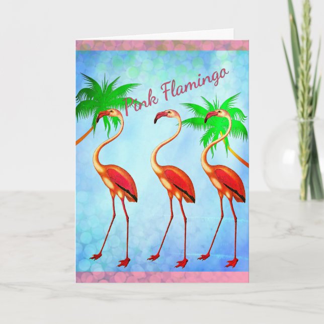 Funky Pink Flamingos Happy Birthday Card (Front)