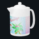 Funky Pink Flamingos Palm Trees Blue Sky<br><div class="desc">Funky Pink Flamingos Palm Trees Blue Sky Whimsical pink Flamingo illustration on blue sky background with palm trees and added Bokeh bling.  Designed by Lark Designs</div>