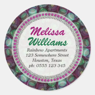 Funky Pink Green Pattern Round Return Address Classic Round Sticker