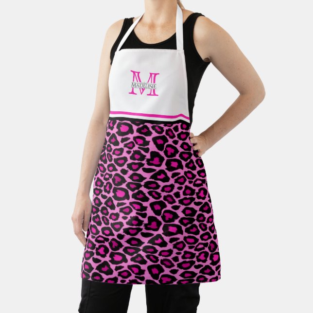 Funky Pink Leopard Print | Monogrammed Apron (Insitu)