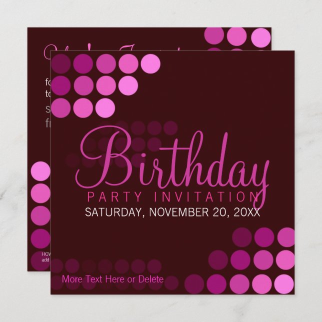 Funky Pink Party Birthday Invitation (Front/Back)