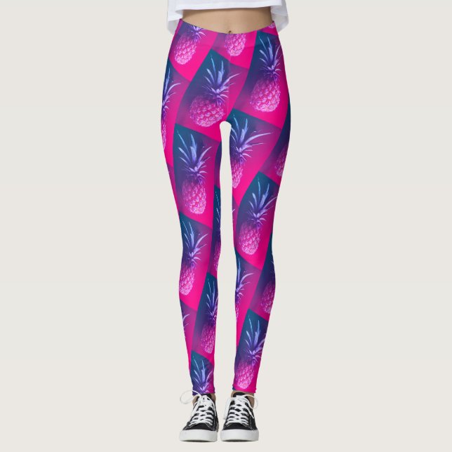 Funky Pink Purple Yummy Pineapple Leggings (Front)