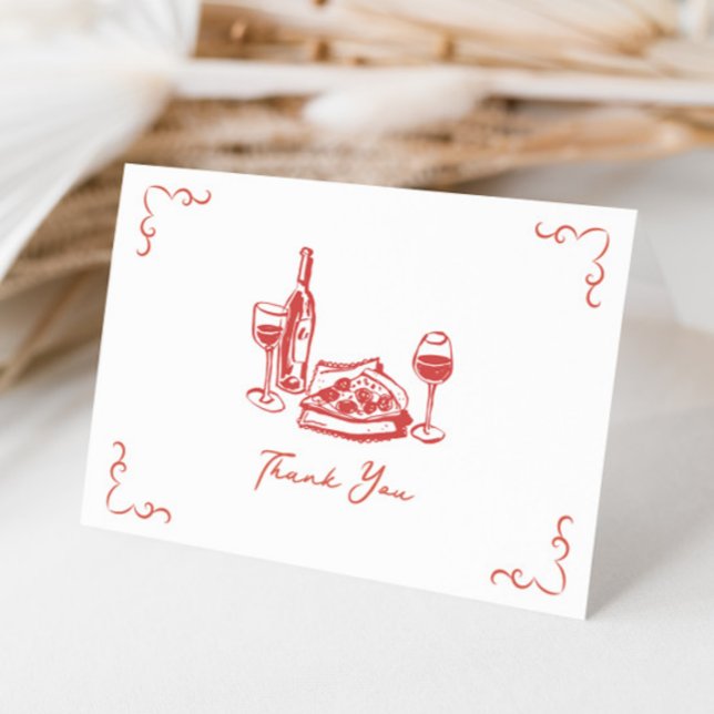 Funky Pizza Wine Handwritten Illustrated Thank You Card (Creator Uploaded)
