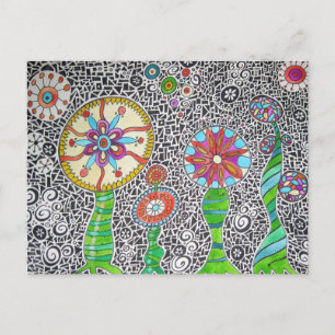 Funky Plants Watercolor Mosaic Postcard