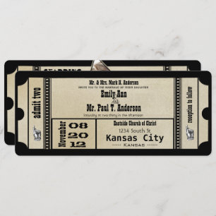 Funky Playbill Wedding Silver Metallic Invite