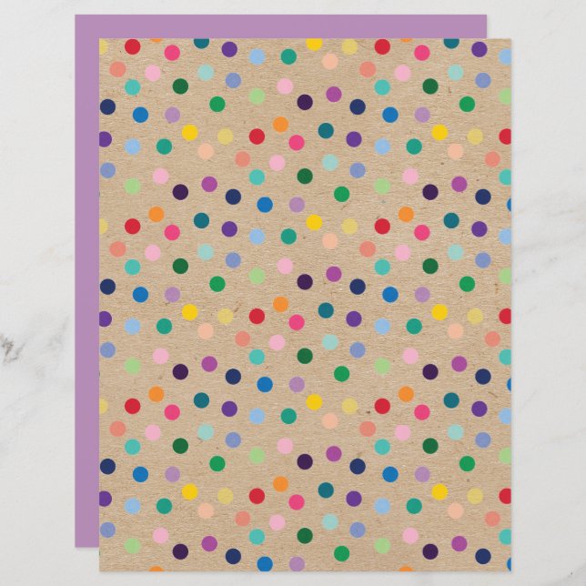 Funky Polkadots Faux Brown Kraft Scrapbook Paper (Front/Back)