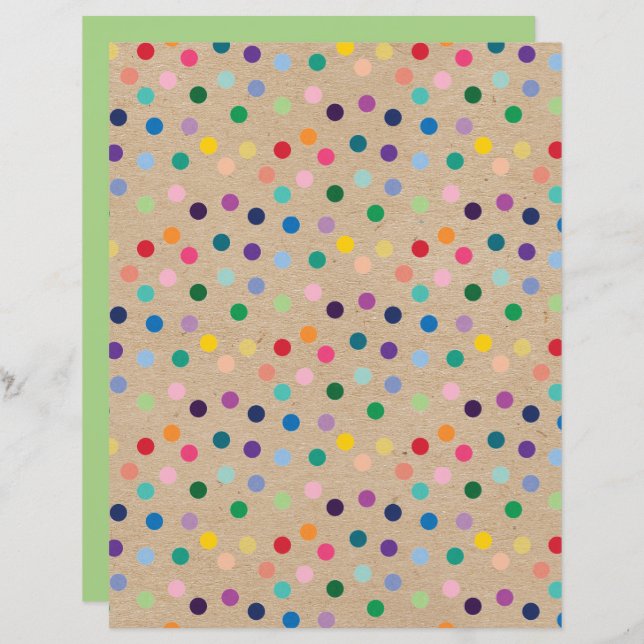 Funky Polkadots Faux Brown Kraft Scrapbook Paper (Front/Back)