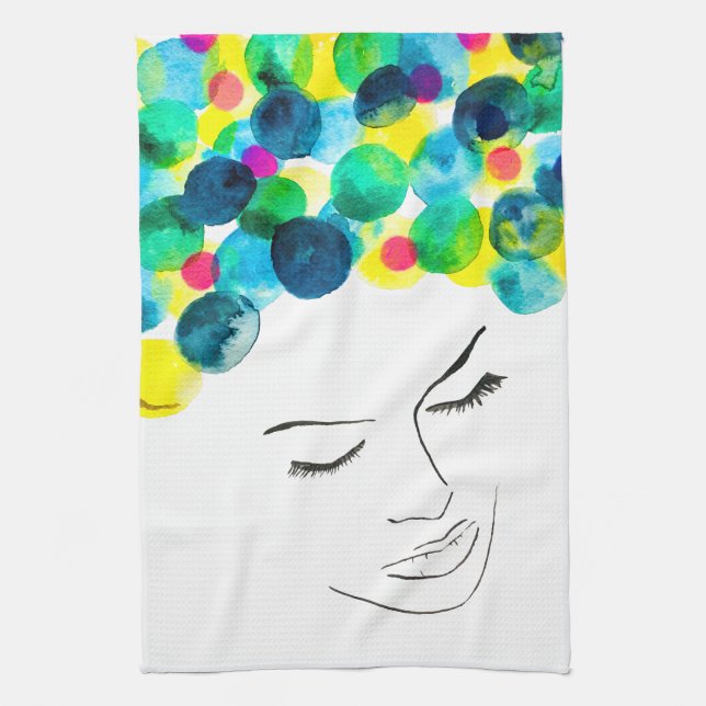 Funky psychedelic bubble hair tea towel (Vertical)