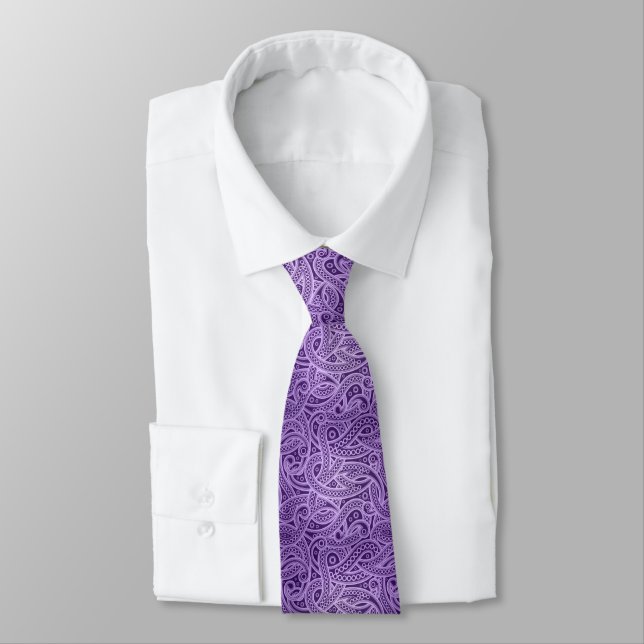 Funky Purple Abstract Paisley Tie (Tied)