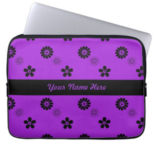Funky Purple and Black Flowers Laptop Sleeve