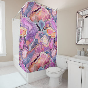 Funky Purple Blue Mix Abstract Geode Agate Pattern Shower Curtain
