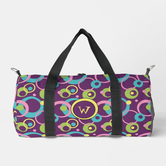 Funky Purple Circles Duffle Bag (Front)