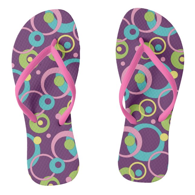 Funky Purple Circles Flip Flops (Footbed)